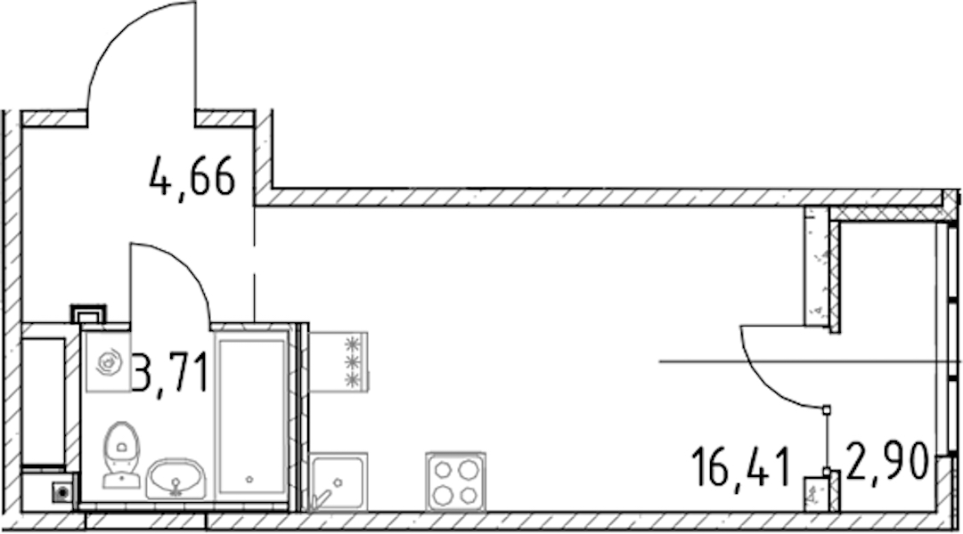 Квартира студия 24.78 м², 22/23 эт., ЖК «Город Первых»